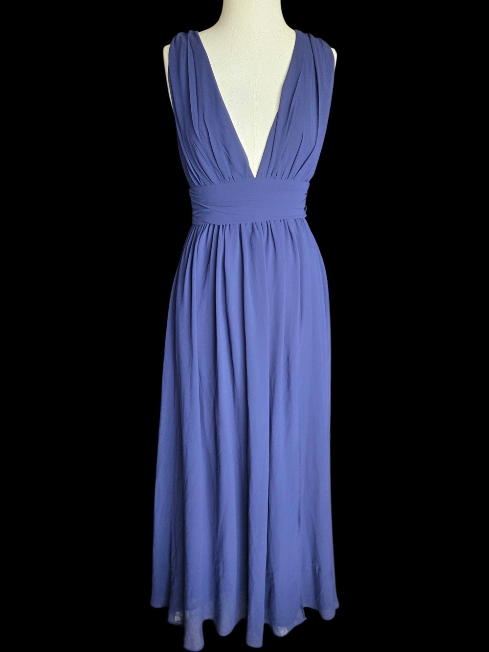 Lulu's Sleeveless Deep V Maxi Dress in Navy Blue XS